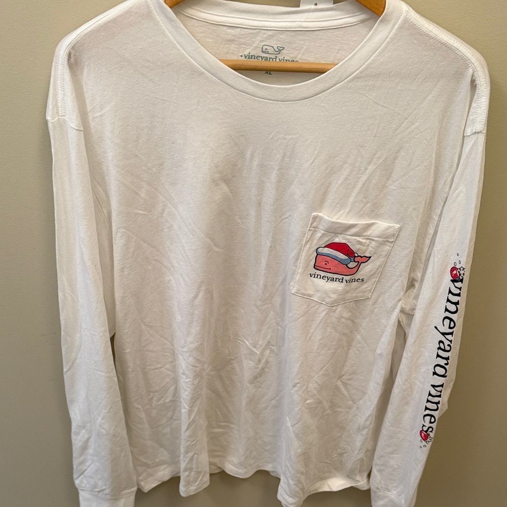 Vineyard Vines White Long Sleeve Tee with Logo